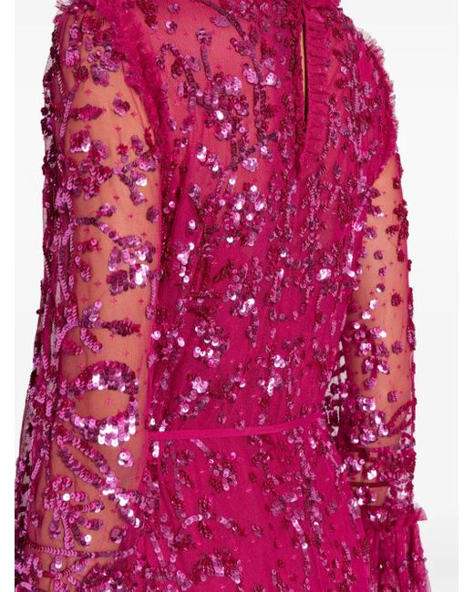 Needle & Thread Purple Sequinned Ruffled Maxi Dress