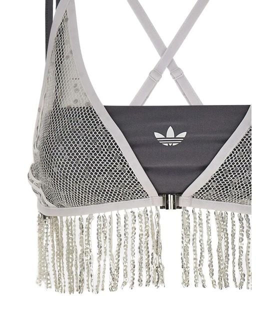Adidas White Sequin Fringed Set Top