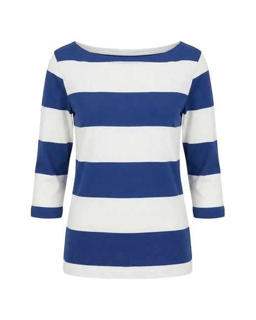 Majestic Filatures Blue Striped Boat-Neck T-Shirt