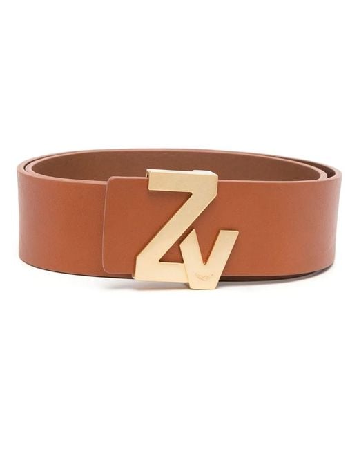 Zadig & Voltaire Brown Logo-Plaque Leather Belt