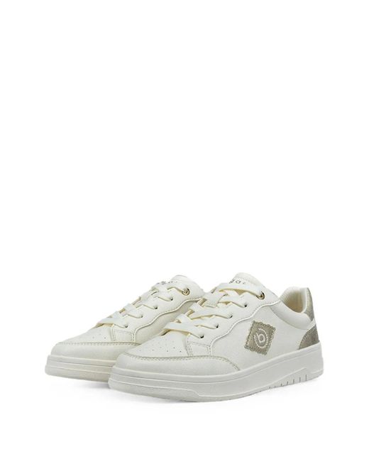 Bugatti White Logo-Patch Metallic-Trim Sneakers
