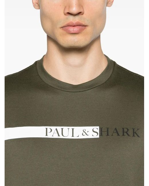 Paul & Shark Green Logo-Print Cotton T-Shirt for men