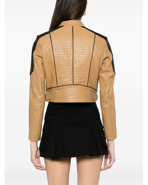 Pinko Brown Colour-block Panelled Leather Jacket