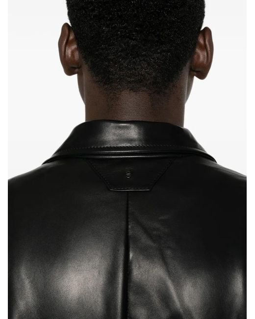 Salvatore Santoro Black Single-Breasted Leather Jacket for men