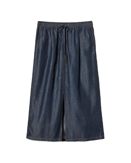 Twinset Blue Jupe Mi-Longue En Chambray