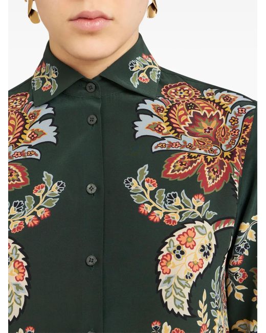 Etro Green Lush Paisley Silk Shirt