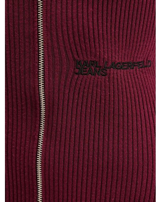 Karl Lagerfeld Red Zip-Fastening Ribbed Midi Dress