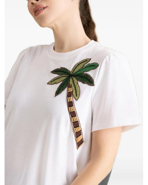 Maison Common White Palm Tree Embroidered T-Shirt