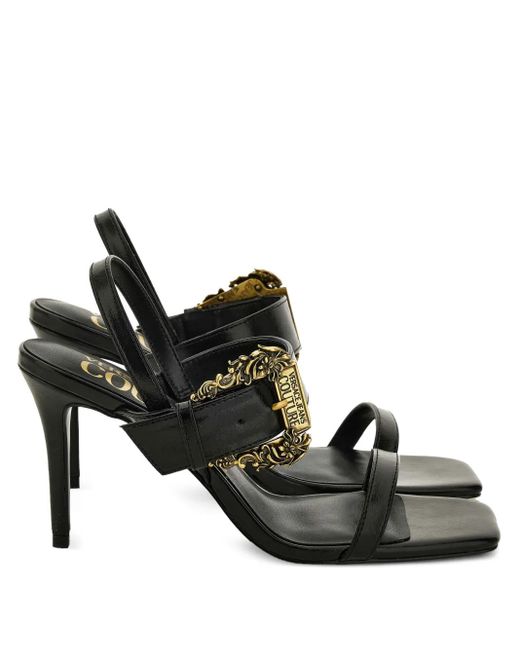 Versace Jeans Couture Black Buckle-Embellished Heeled Sandals
