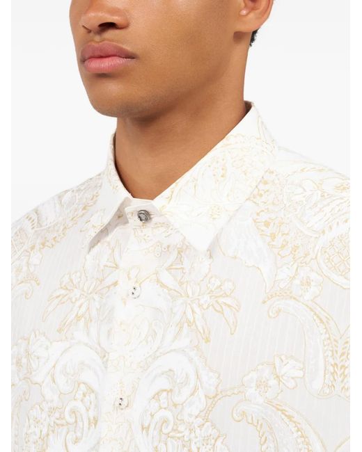 Roberto Cavalli White Patterned Long-Sleeve Shirt for men