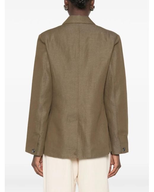 Samsøe & Samsøe Green Single-Breasted Notched-Lapels Cotton Blazer