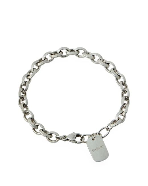 Saint Laurent Metallic Logo-Pendant Chain Bracelet for men