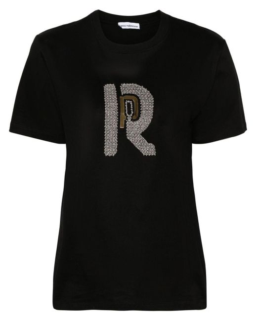 Rabanne Black Bead-embellished Cotton T-shirt