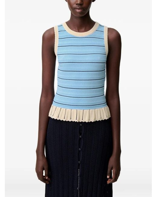 Claudie Pierlot Blue Striped Peplum Tank Top