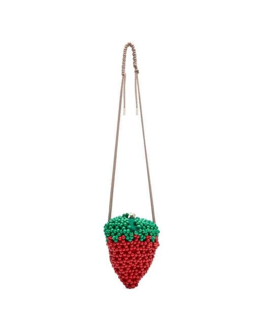 ALÉMAIS White Mini Beaded Strawberry-Shaped Belt Bag