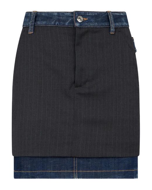 DSquared² Blue Striped-Pattern Midi Skirt