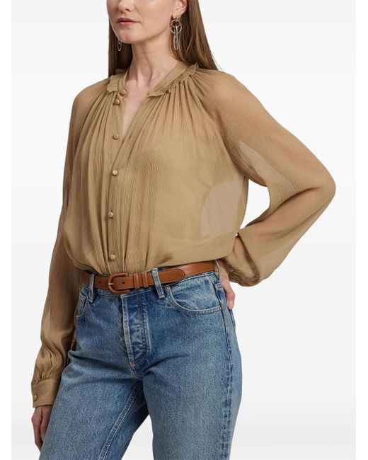 Ralph Lauren Geplooide Blouse Met Opstaande Hals in het Natural