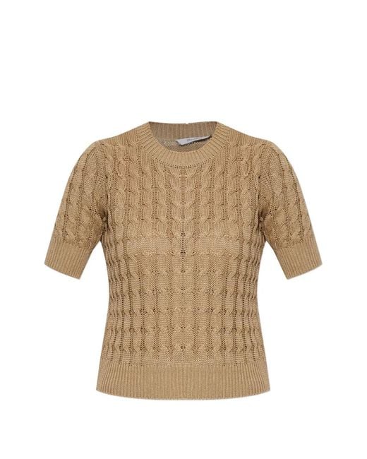 Max Mara Natural Short-Sleeve Cable-Knit Top