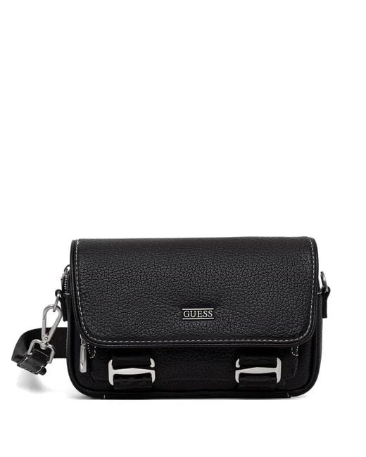 Guess Black Boston Logo-Plaque Belt Bag for men