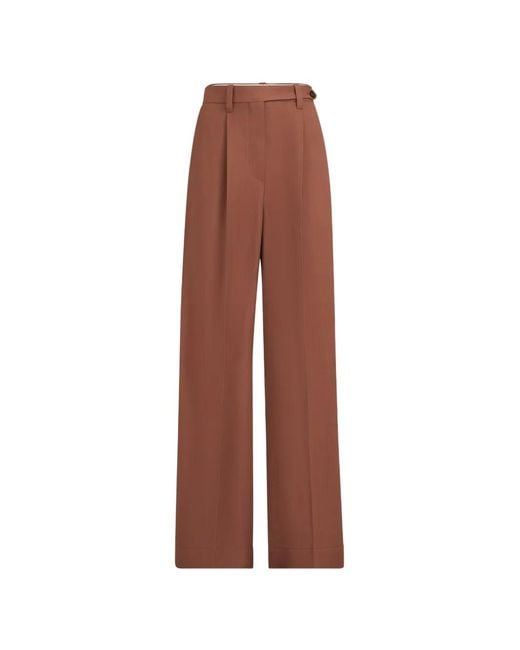 Brunello Cucinelli Brown Pantalon Ample En Sergé Fluide De Lin Et De Viscose À Ornements Monili