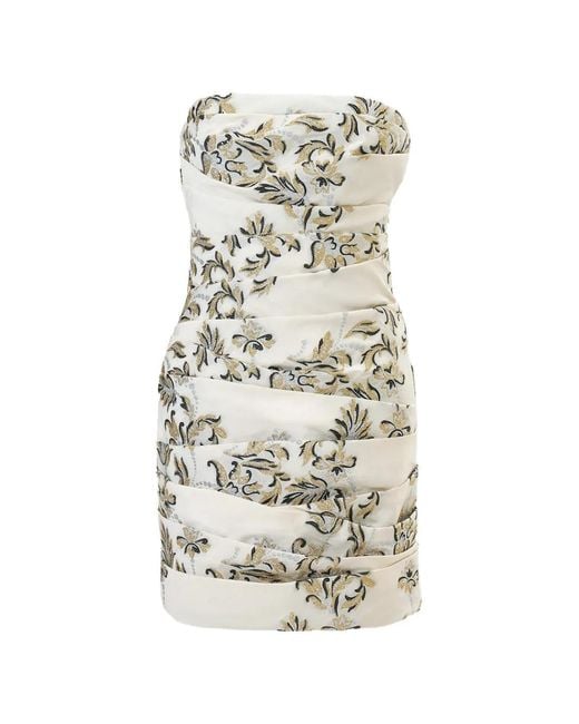 Carolina Herrera White Lurex Trellis Jacquard Ruched Mini Dress
