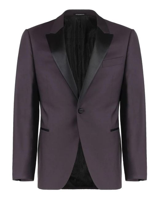 Emporio Armani Black Virgin Wool-Blend Blazer for men