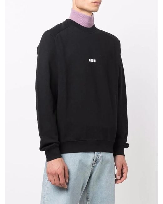 MSGM Blue Cotton Crewneck Sweatshirt With Printed Logo for men