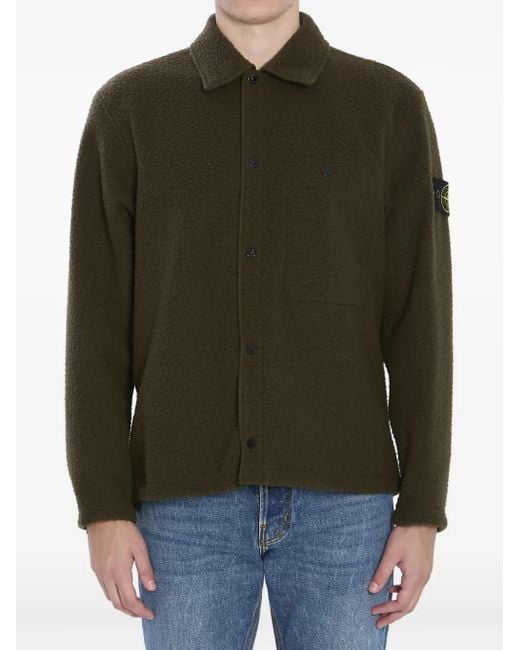 Stone Island Green Wool Blend Overshirt Buttoned Cuffs for men