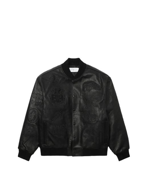 Off-White c/o Virgil Abloh Black Logo-Embossed Leather Jacket for men