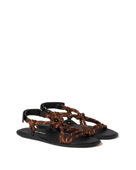 サンダル・ミュール Miu Miu Riviere Flat Sandal In Rope And Leather Miu Miu Tobacco-coloured Riviere Sandal In Rope And Leather