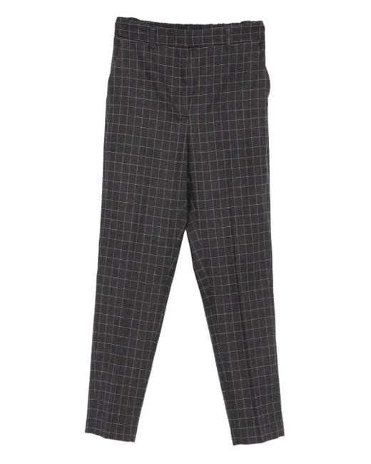 Niu Gray Grid-Pattern Straight Trousers