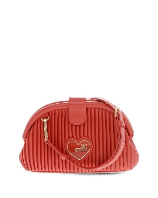 Moschino Red Pleated Heart-Motif Crossbody Bag