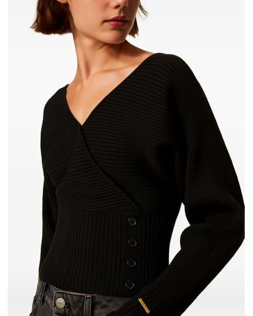 Twinset Ribgebreide Trui Met Gekruiste Voorkant in het Black