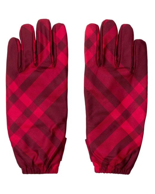 Burberry Red Check-pattern Twill Gloves for men