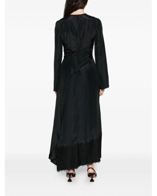 Moschino Black Robe Longue À Ourlet Asymétrique Et Détail En Dentelle