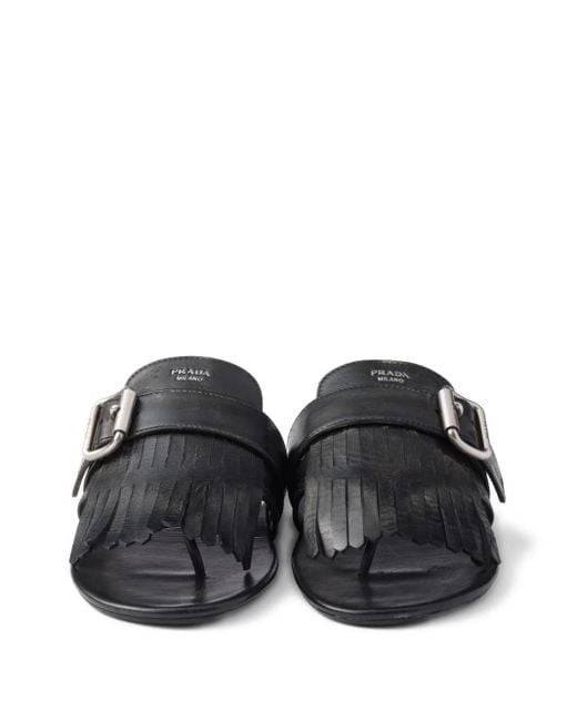 Prada Black Shuffle Leather Thong Sandals