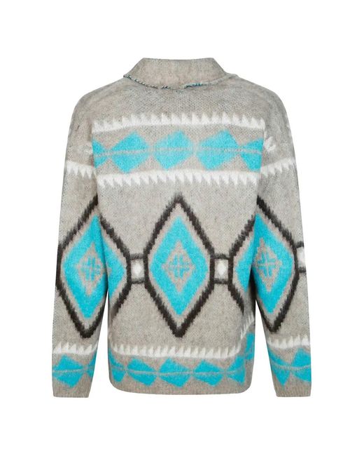 Amaranto Blue Geometric-Pattern Cardigan for men