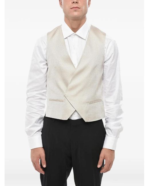 Corneliani White Embroidered Double-Breasted Waistcoat for men