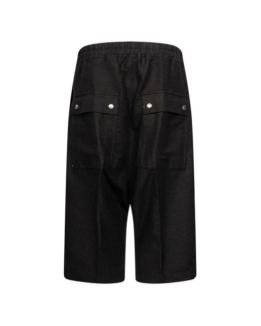 Rick Owens Black Drawstring-Waist Drop-Crotch Shorts for men