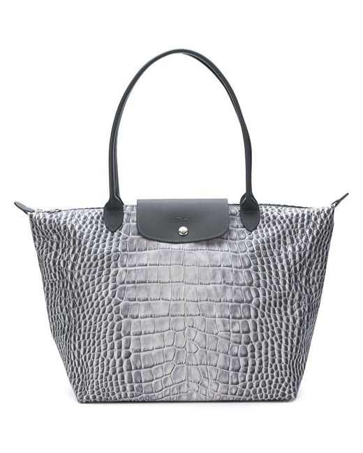 Longchamp Gray Snakeskin Print Tote Bag