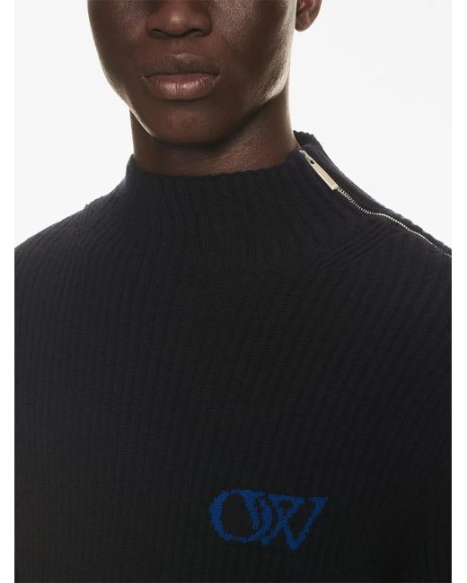 Off-White c/o Virgil Abloh Black Logo-Embroidered Rib-Knit Jumper for men