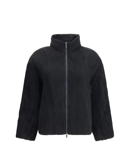 GONGDID DESIGN Black Padded Plissé Bomber Jacket
