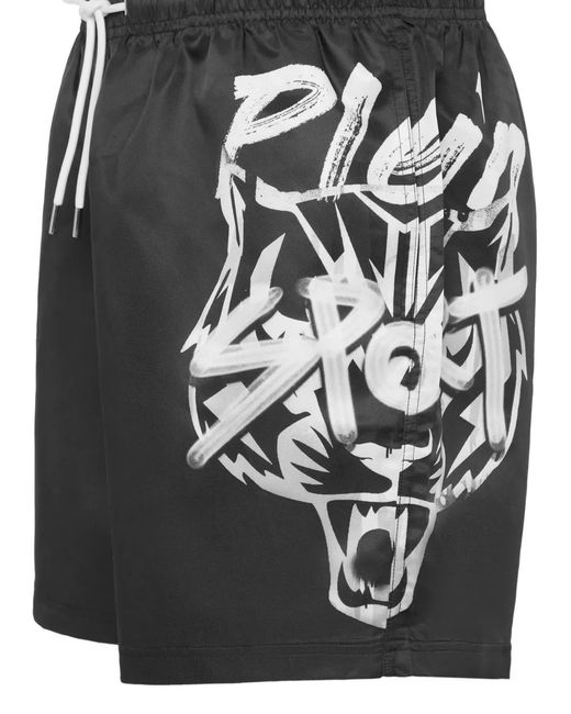 Philipp Plein Black Graphic-Print Swim Shorts for men