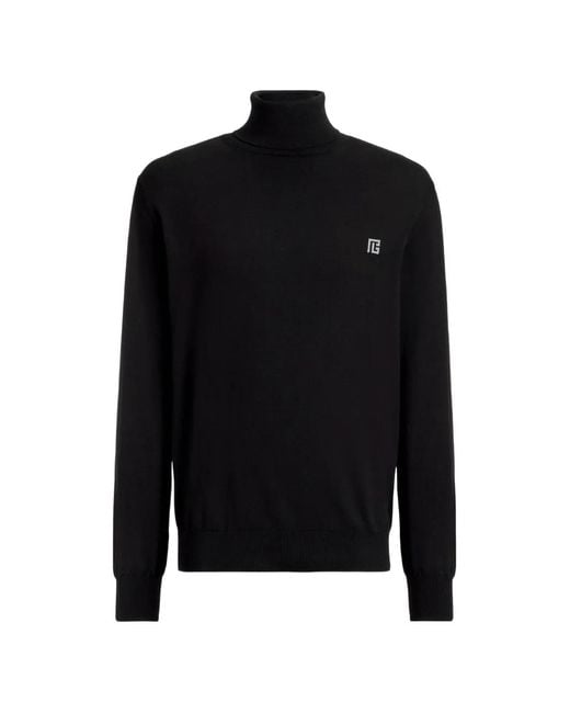 Balmain Black Logo-Embroidered Roll-Neck Sweater for men
