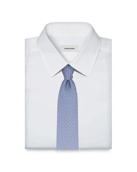 Ferragamo Blue Gancini Links Print Silk Tie for men