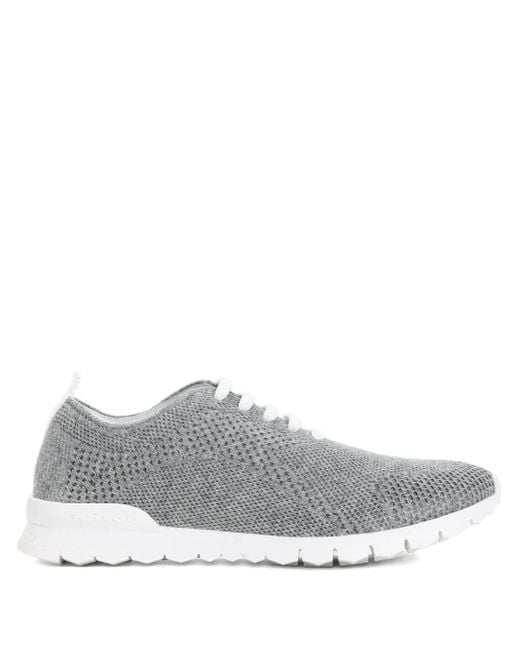 Kiton White Knitted Lace-Up Sneakers for men