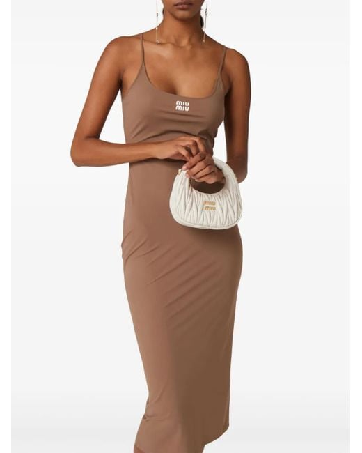 Abito Midi Con Stampa di Miu Miu in Brown
