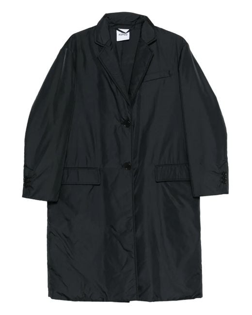 Aspesi Black Manteau Boutonné À Empiècements Matelassés