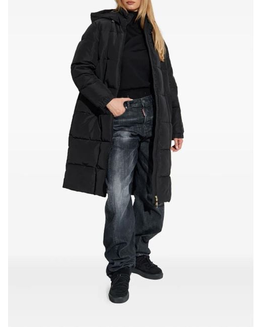 EA7 Black Hooded Quilted Coat