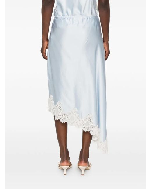 Sandro White Lace-Trim Asymmetric Midi Skirt